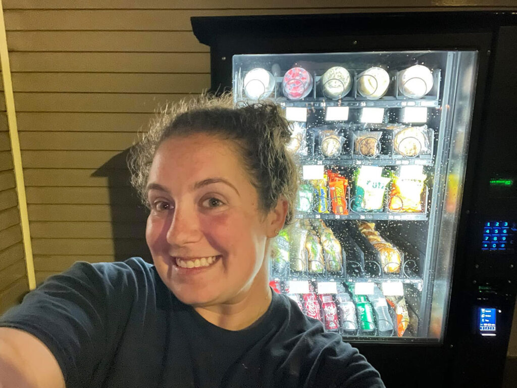 Sara with Wendy, the vending machine